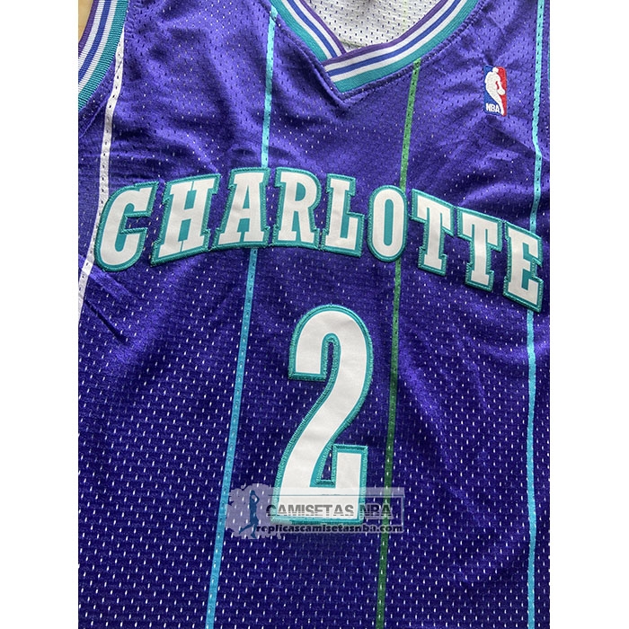 Camiseta Nino Charlotte Hornets Larry Johnson NO 2 Mitchell & Ness 1992-93 Violeta